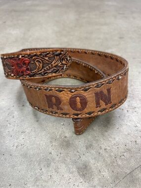 Vintage Tooled Leather Snap Buckle Belt